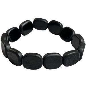 Black square-ish retro jet window glass stretchy beaded bracelet. NEW